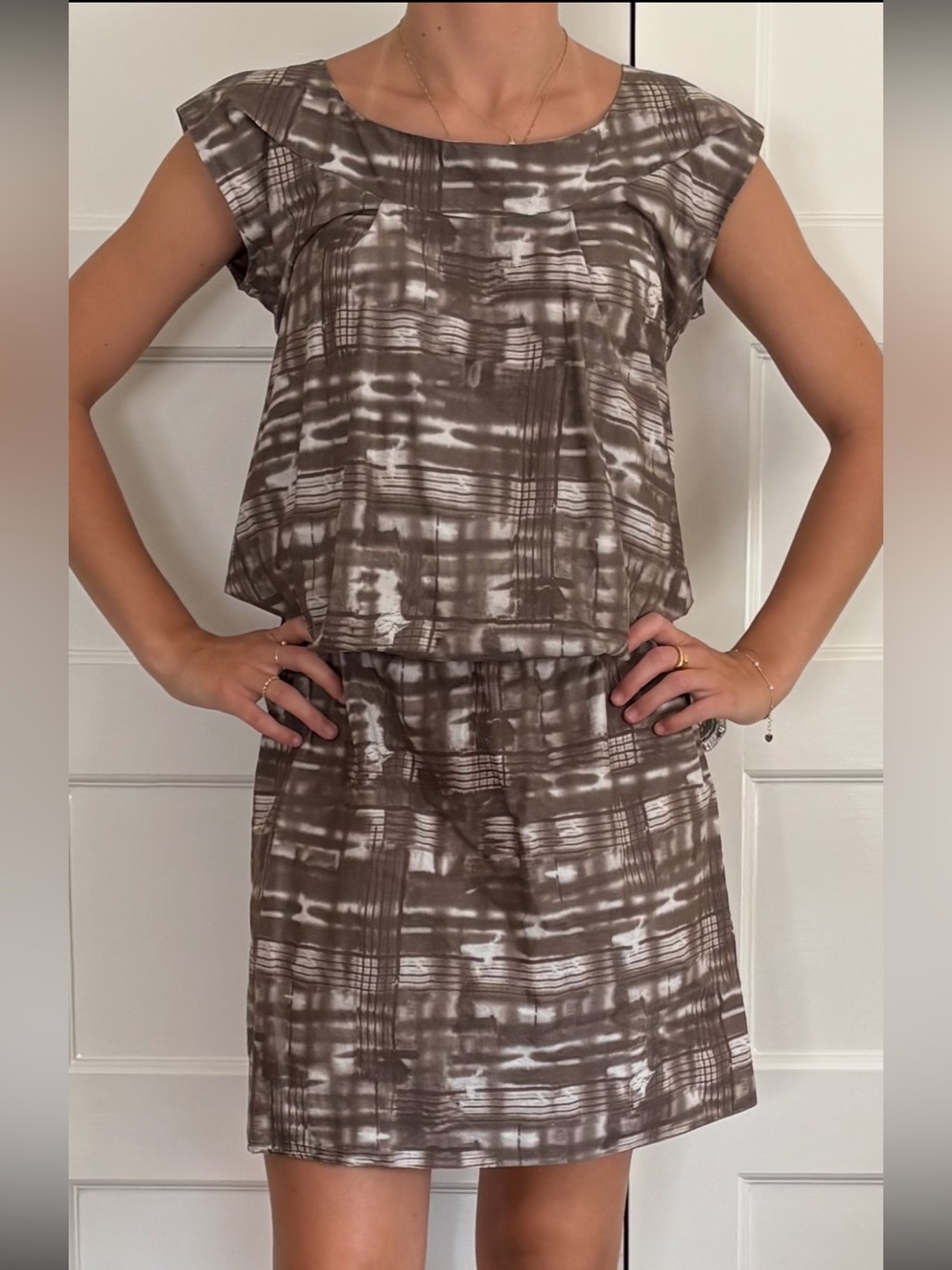 Women's Brown Patterned Zip-Front Dress
